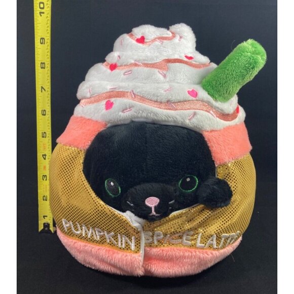 Squishable Pumkin Spice Latte Black Cat Disguise 2019 Orange Confetti Plush - Picture 8 of 10